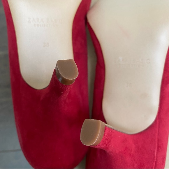 NIB Zara Red Suede Asymmetrical Heel Pumps - Picture 10 of 14